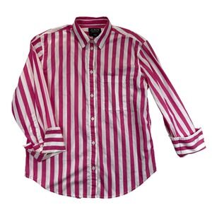 J.Crew Shirt Womens 2 Pink White Stripe Organic‎ Cotton Garcon Button Down
